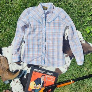 Wrangler Men's Blue Plaid Western Shirt